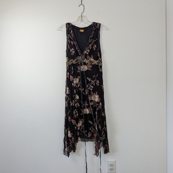Stefanel Dresses & Skirts - Women's Stefanel Floral Beaded Asymmetrical Silk Dress, Vintage Size 46